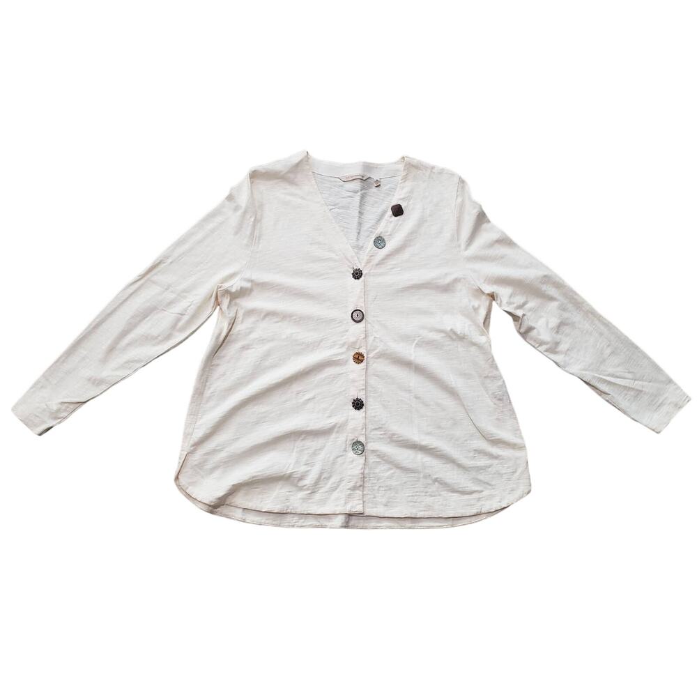 Soft Surrounding Ivory Cream 100% Cotton Knit Decorative Button Up Tunic Shirt